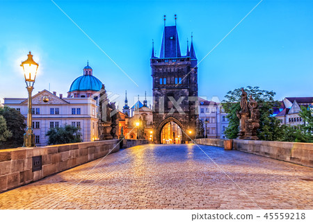 Charles bridge and Old Town of Prague in morning twilight 45559218