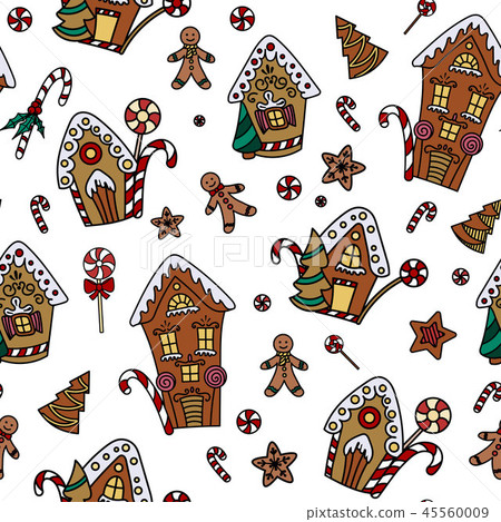 Christmas seamless pattern with gingerbread house Christmas seamless pattern with gingerbread house 45560009