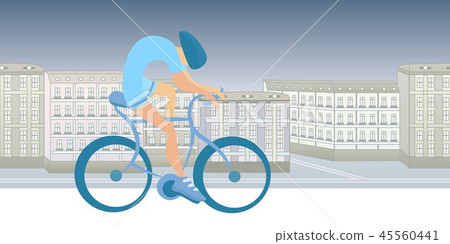 Sportsman cycling on urban background. Abstract shaped figure on realistic landscape. Colorful flat 45560441