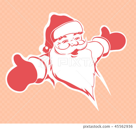 Christmas drawing of the silhouette of a cute Santa Claus with hands stretched in a red hue. Christmas drawing of the silhouette of a cute Santa Claus with hands stretched in a red hue. 45562936
