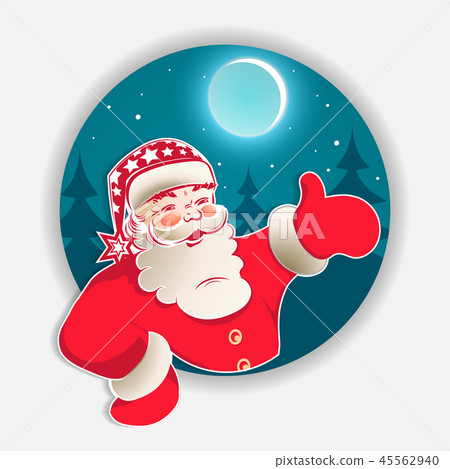 Christmas blue round sign with Christmas trees and Santa Claus pattern Christmas blue round sign with Christmas trees and Santa Claus pattern 45562940