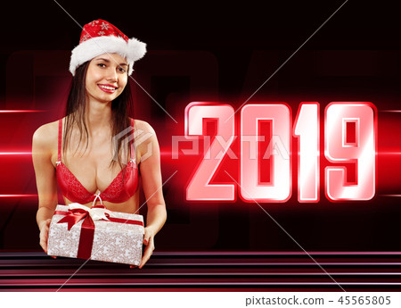Santa girl with present in 2019 Santa girl with present in 2019 45565805