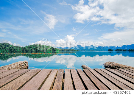Wooden platform floor with beautiful lake Wooden platform floor with beautiful lake 45567401
