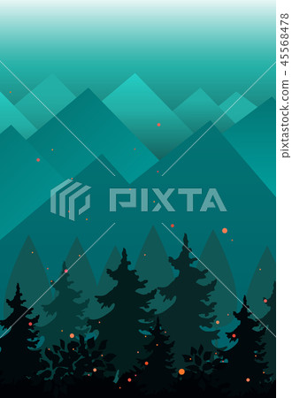 Vector Background with Mountains and fir trees silhouettes. Evening or fairy night landscape 45568478