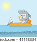 Shark drinks cocktail and floats on air mattress 45568884
