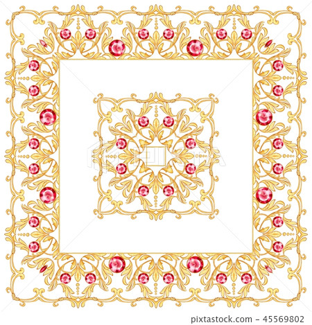 Square composition with golden scrolls and leaves Square composition with golden scrolls and leaves 45569802