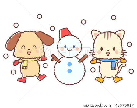 Snow play-dog-cat-snowman 45570017