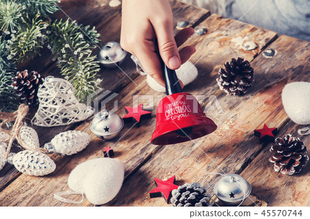 Red bell Merry Christmas and gift box Red bell Merry Christmas and gift box 45570744