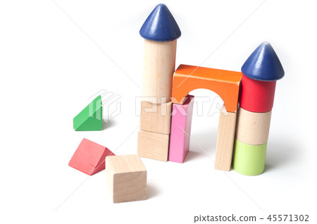 castle in wooden blocks on white background castle in wooden blocks on white background 45571302