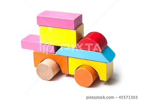 vehicle on wooden blocks on white background vehicle on wooden blocks on white background 45571303