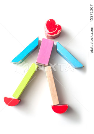 character on wooden blocks on white background character on wooden blocks on white background 45571307