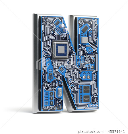 Letter N. Alphabet in circuit board style. Letter N. Alphabet in circuit board style. 45571641