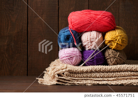 balls of woolen thread for knitting  45571751