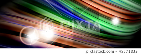 Background abstract design, flowing mixing liquid color waves on black 45571832