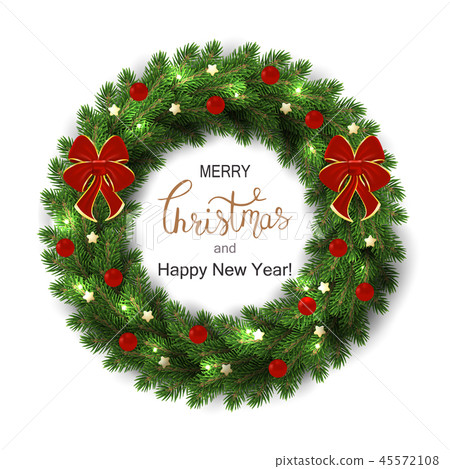 White card with Christmas wreath. Vector illustration. 45572108