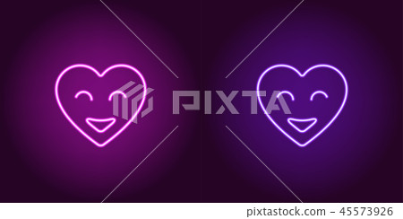 Neon emoji heart, glowing heart with smile. Vector Neon emoji heart, glowing heart with smile. Vector 45573926