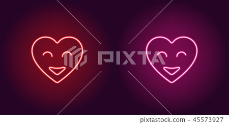 Neon emoji heart, glowing heart with smile. Vector 45573927