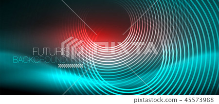 Neon glowing techno lines, hi-tech futuristic abstract background template with square shapes 45573988