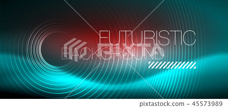 Neon glowing techno lines, hi-tech futuristic abstract background template with square shapes 45573989