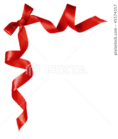 Red silk ribbon bow in corner composition Red silk ribbon bow in corner composition 45574357