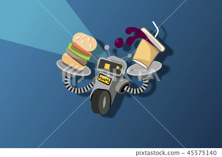 robot waiter with tray and food vector robot waiter with tray and food vector 45575140