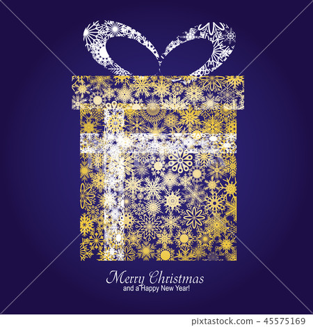 Gold gift box on blue background - Stock Illustration [45575169] - PIXTA