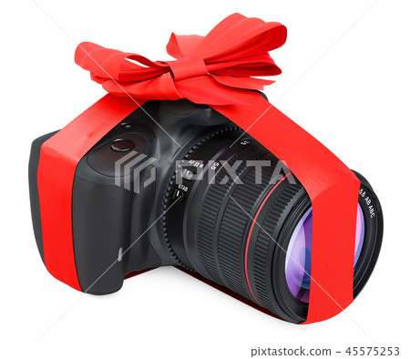 Digital camera with bow and ribbon, gift concept - Stock Illustration ...