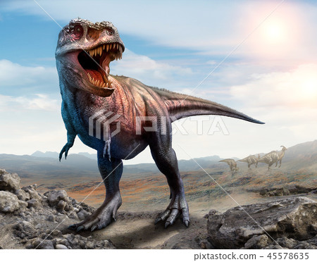 Tyrannosaurus rex scene 3D illustration Tyrannosaurus rex scene 3D illustration 45578635