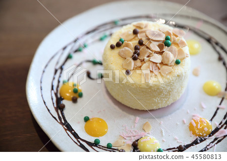 Japanese cheese cake on wood background Japanese cheese cake on wood background 45580813