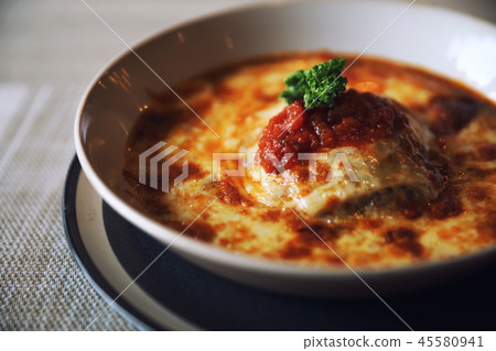 Homemade Beef Meat lasagna on dish in restaurant , Italian food 45580941