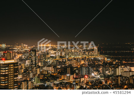 Osaka urban cityscape landscape background at twilight night 45581294