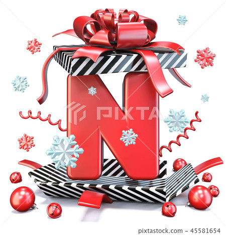 Red Letter N inside open gift box 3D Red Letter N inside open gift box 3D 45581654