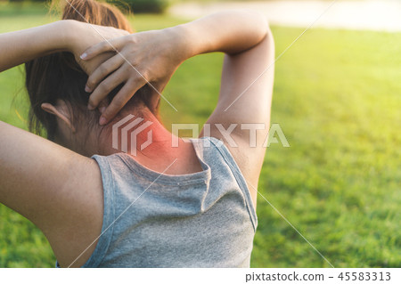 Young woman have accident Neck pain 45583313