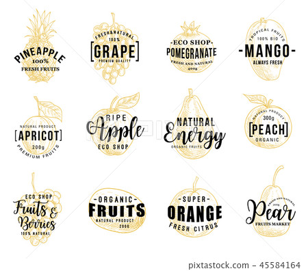 Fruits and berry lettering icons 45584164