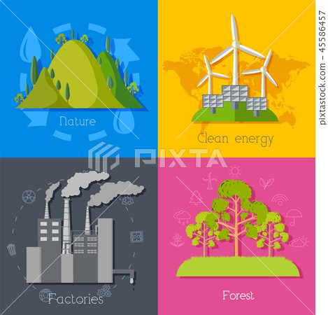 Flat design of ecology, environment, green clean energy and pollution backgrounds. Vector concept Flat design of ecology, environment, green clean energy and pollution backgrounds. Vector concept 45586457