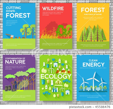 Ecology information cards set. Ecological template of flyear, magazines, posters, book cover Ecology information cards set. Ecological template of flyear, magazines, posters, book cover 45586476