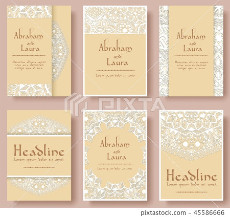 Set of wedding flyer pages ornament illustration concept. Vintage art traditional, Islam, arabic 45586666