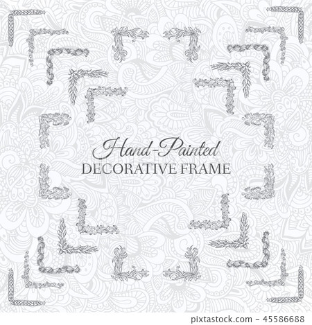 Hand drawn abstract background ornament frame on old paper illustration concept. Vector decorative 45586688