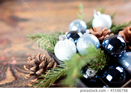 Christmas composition of the branches of spruce, Christmas balls Christmas composition of the branches of spruce, Christmas balls 45586786