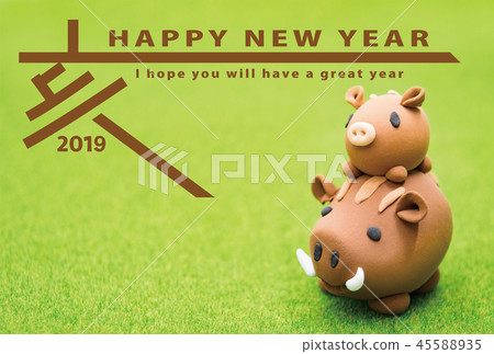 New Year's card template of 2019 year-end new year parent-child boar New Year's card template of 2019 year-end new year parent-child boar 45588935