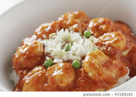 Chili sauce porridge with turf shrimp and eggs Chili sauce porridge with turf shrimp and eggs 45589183
