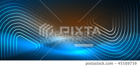 Neon glowing techno lines, hi-tech futuristic abstract background template with geometric shapes Neon glowing techno lines, hi-tech futuristic abstract background template with geometric shapes 45589739