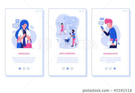 Happy Customers on Shopping App Screens - Stock Illustration [45591518 ...