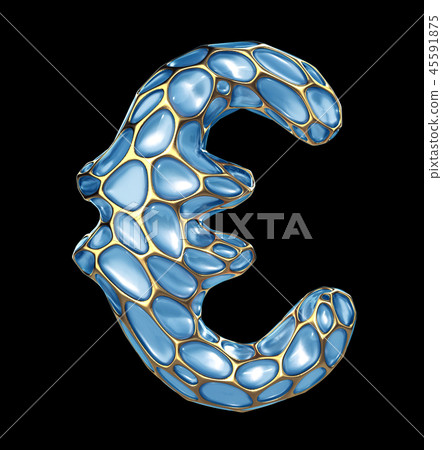 Euro sign made of golden shining metallic 3D with blue glass isolated on black background. Euro sign made of golden shining metallic 3D with blue glass isolated on black background. 45591875