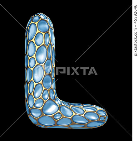 Golden shining metallic 3D with blue glass symbol capital letter L - uppercase isolated on black Golden shining metallic 3D with blue glass symbol capital letter L - uppercase isolated on black 45592046