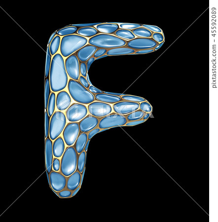 Golden shining metallic 3D with blue glass symbol capital letter F - uppercase isolated on black Golden shining metallic 3D with blue glass symbol capital letter F - uppercase isolated on black 45592089