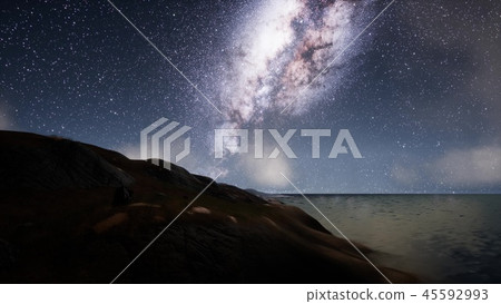 Milk Way stars above the lake at night Milk Way stars above the lake at night 45592993