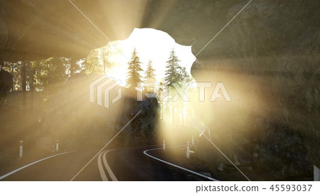 rocky road tonel in mountain at sunset rocky road tonel in mountain at sunset 45593037