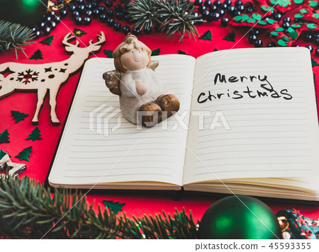 Colorful Christmas decorations and silver beads 45593355