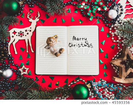 Colorful Christmas decorations and silver beads Colorful Christmas decorations and silver beads 45593356